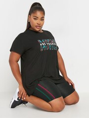 Yours Curve Black Side Stripe Active Shorts - Image 1 of 6