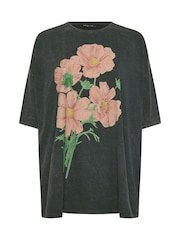Yours Curve Black Acid Wash Boxy 100% Cotton T-Shirt - Image 5 of 5