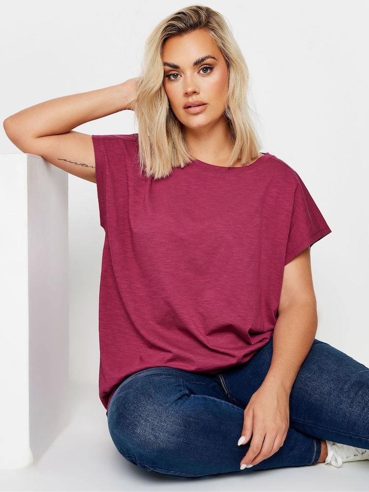 Yours Curve Red Grown On Slub 100% Cotton T-Shirt - Image 1 of 5