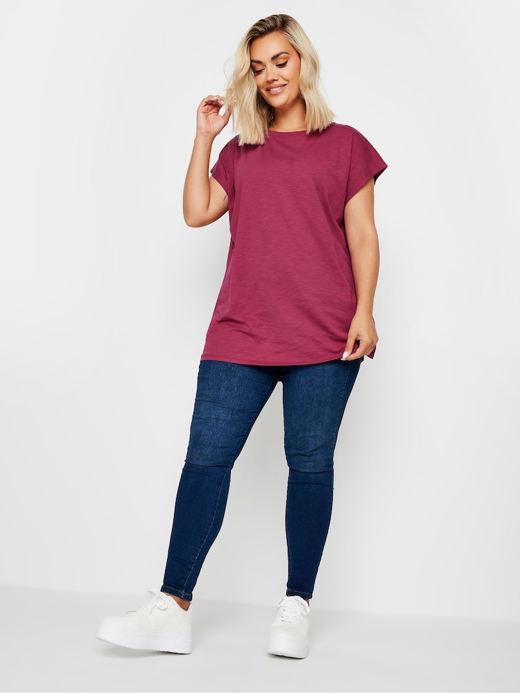 Yours Curve Red Grown On Slub 100% Cotton T-Shirt - Image 2 of 5