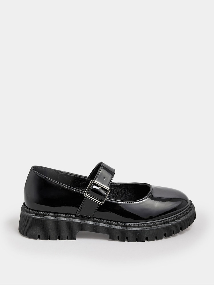 Yours Curve Black Patent Chunky Mary Jane Shoes In An Extra Wide EEE Fit - Image 1 of 5