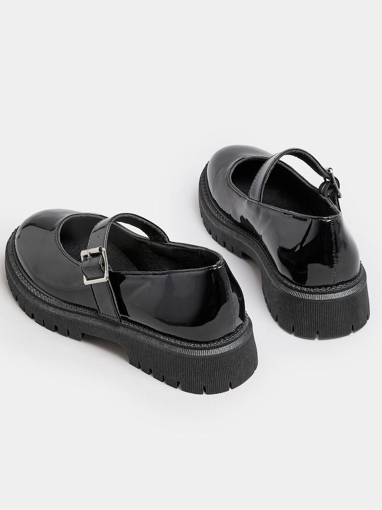 Yours Curve Black Patent Chunky Mary Jane Shoes In An Extra Wide EEE Fit - Image 3 of 5