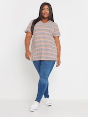 Yours Curve White Striped Polo T-Shirt - Image 2 of 5