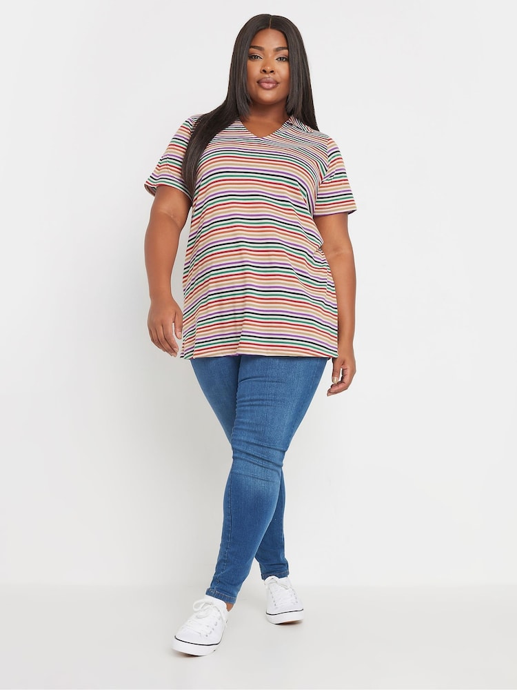 Yours Curve White Striped Polo T-Shirt - Image 2 of 5
