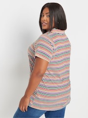 Yours Curve White Striped Polo T-Shirt - Image 3 of 5