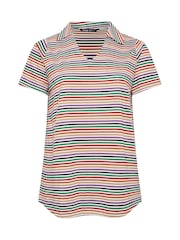 Yours Curve White Striped Polo T-Shirt - Image 5 of 5