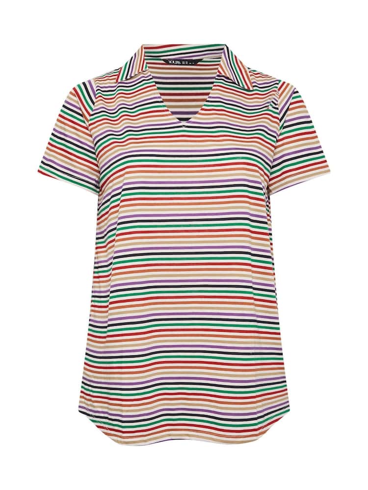Yours Curve White Striped Polo T-Shirt - Image 5 of 5