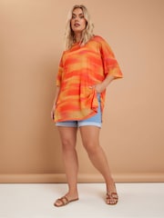 Yours Curve Orange Oversized Mesh Top - Image 2 of 5