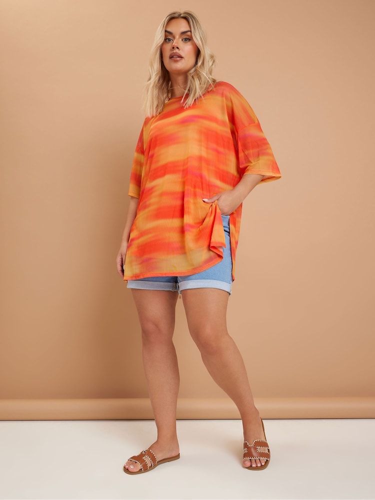 Yours Curve Orange Oversized Mesh Top - Image 2 of 5