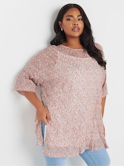 Yours Curve Pink/White Oversized Mesh Top - Image 1 of 5