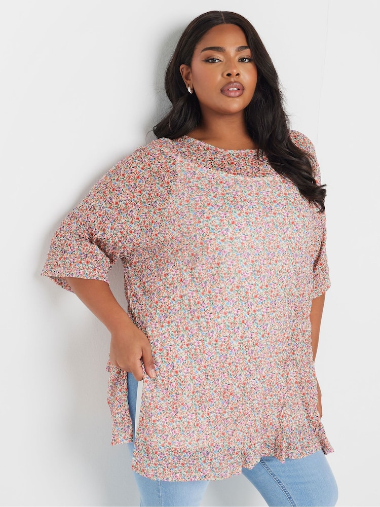 Yours Curve Pink/White Oversized Mesh Top - Image 1 of 5