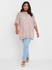 Yours Curve Pink/White Oversized Mesh Top - Image 2 of 5