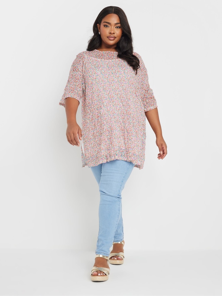 Yours Curve Pink/White Oversized Mesh Top - Image 2 of 5