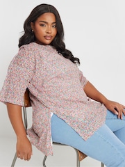 Yours Curve Pink/White Oversized Mesh Top - Image 4 of 5