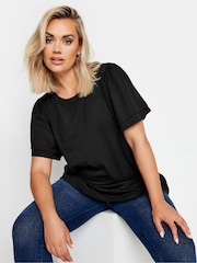 Yours Curve Black Double Frill Angel Sleeve Plain Top - Image 1 of 5