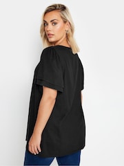 Yours Curve Black Double Frill Angel Sleeve Plain Top - Image 3 of 5