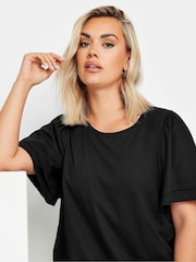 Yours Curve Black Double Frill Angel Sleeve Plain Top - Image 4 of 5