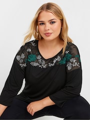 Yours Curve Black Embellished Top - Image 1 of 5