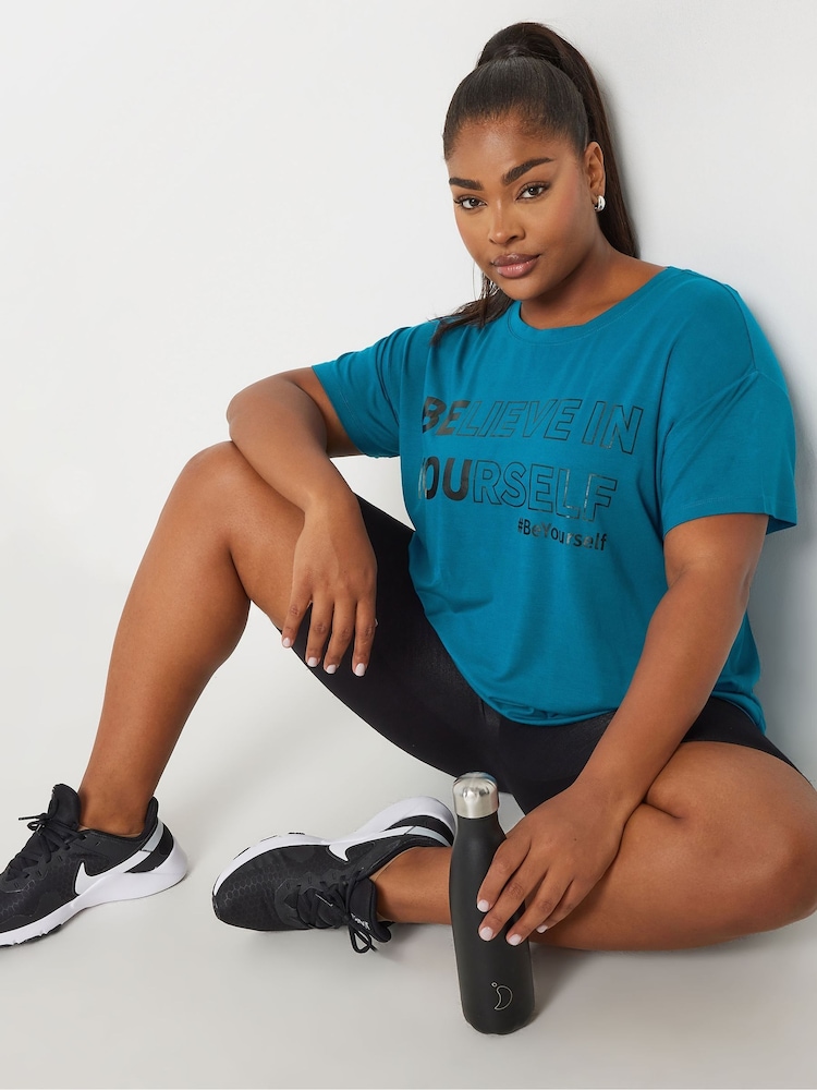Yours Curve Blue Believe In Yourself Active Top - Image 1 of 5