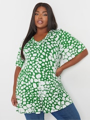 Yours Curve Green Spot Print Swing Top - Image 1 of 5