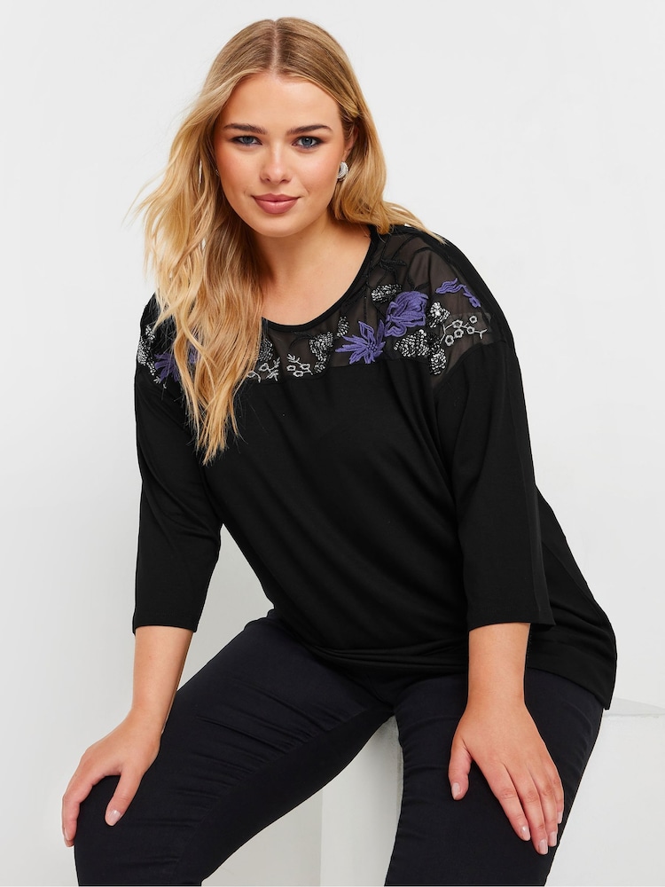 Yours Curve Black Embellished Top - Image 1 of 5