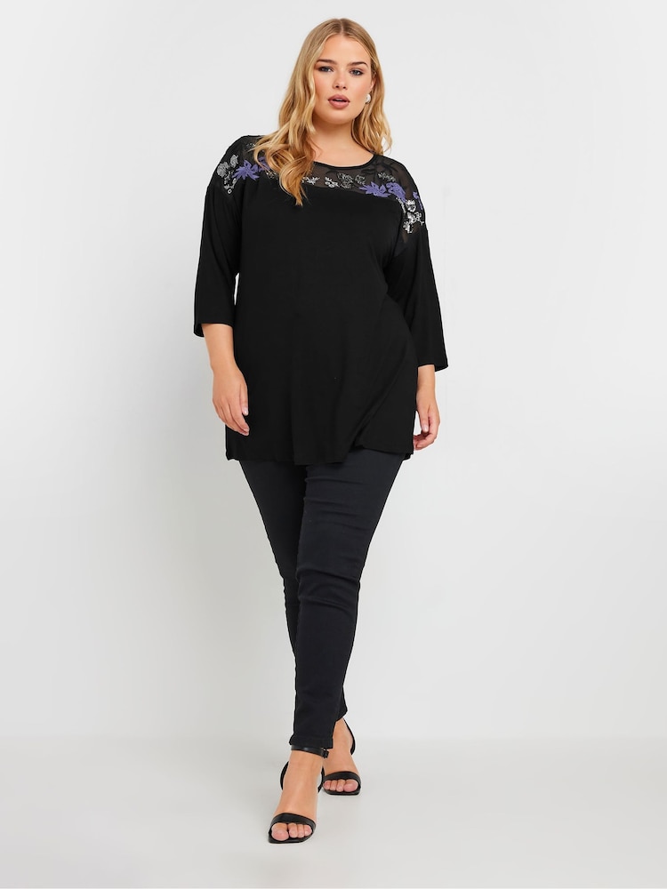 Yours Curve Black Embellished Top - Image 2 of 5
