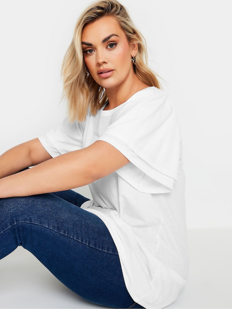 Yours Curve White Double Frill Angel Sleeve Plain Top - Image 1 of 5 Yours Curve White Double Frill Angel Sleeve Plain Top - Image 1 of 5