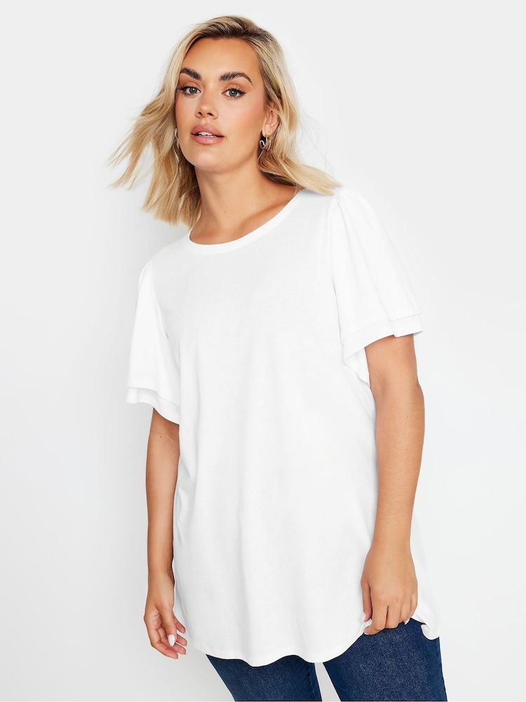 Yours Curve White Double Frill Angel Sleeve Plain Top - Image 2 of 5 Yours Curve White Double Frill Angel Sleeve Plain Top - Image 2 of 5
