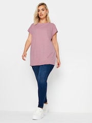Yours Curve Pink Grown On Slub 100% Cotton T-Shirt - Image 2 of 5