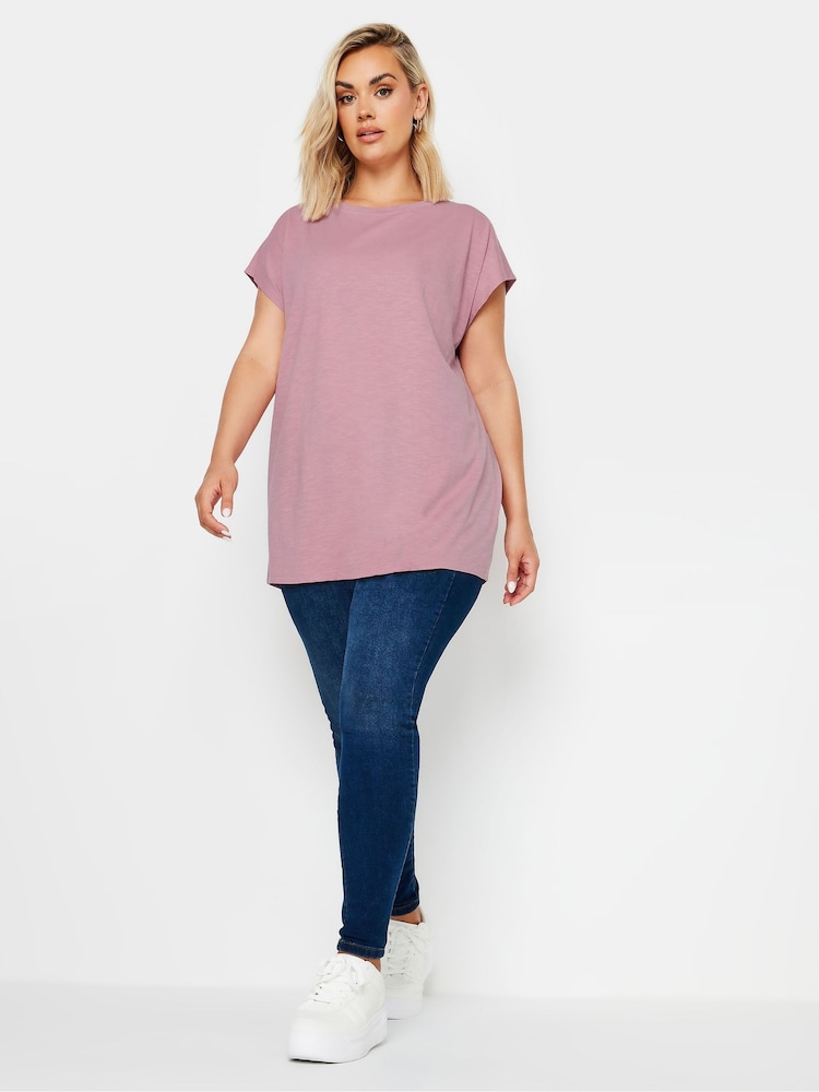 Yours Curve Pink Grown On Slub 100% Cotton T-Shirt - Image 2 of 5
