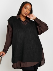 Yours Curve Black Tabbard Vest With Side Splits - Image 1 of 4