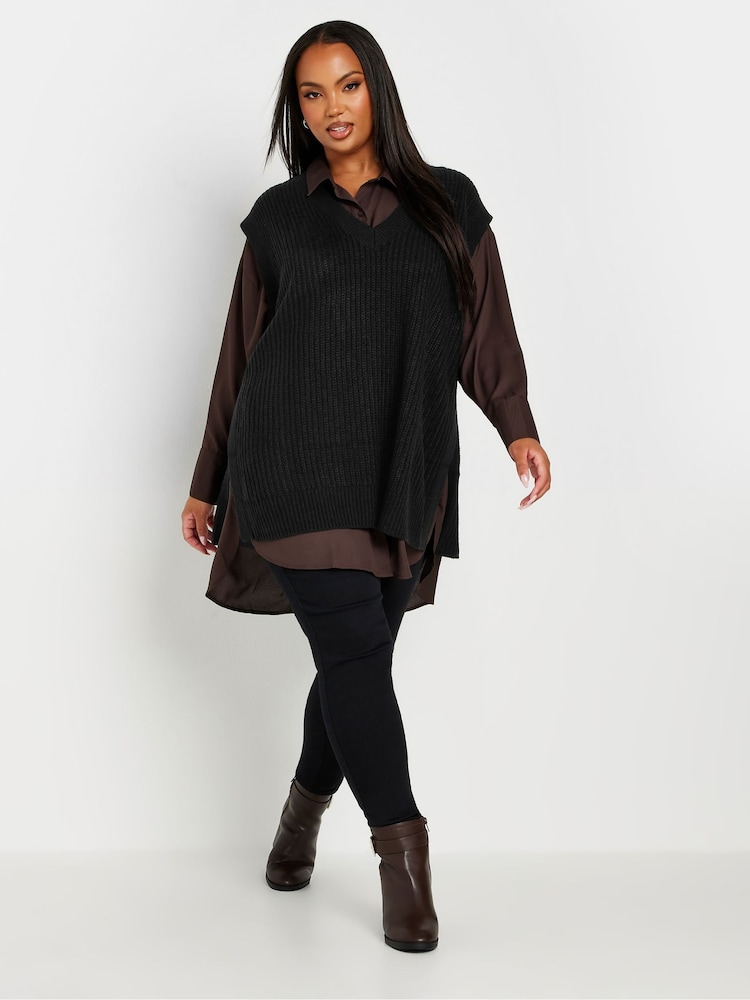 Yours Curve Black Tabbard Vest With Side Splits - Image 2 of 4