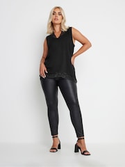 Yours Curve Black Lace Trim Keyhole Swing Vest Top - Image 2 of 6