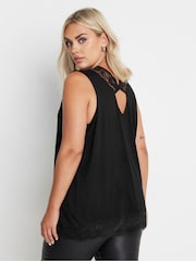 Yours Curve Black Lace Trim Keyhole Swing Vest Top - Image 3 of 6