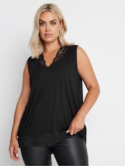 Yours Curve Black Lace Trim Keyhole Swing Vest Top - Image 5 of 6