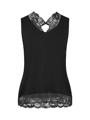 Yours Curve Black Lace Trim Keyhole Swing Vest Top - Image 6 of 6