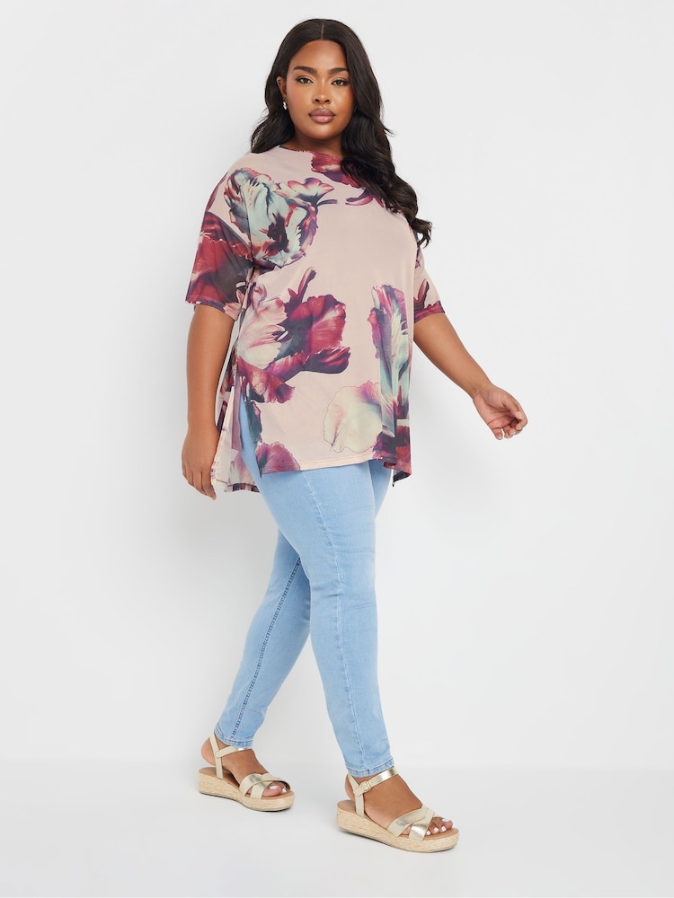 Yours Curve Pink Oversized Mesh Top - Image 2 of 5