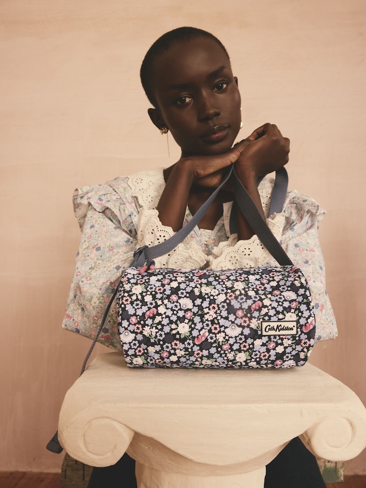 Cath Kidston Navy Ditsy Barrel Cross-Body Bag - Image 1 of 5