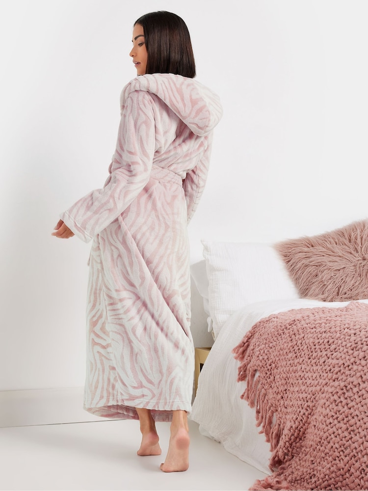 PixieGirl Petite Pink Zebra Clipped Hooded Maxi Robe - Image 4 of 5