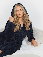 Long Tall Sally Blue Honeycomb Hooded Maxi Robe - Image 7 of 9