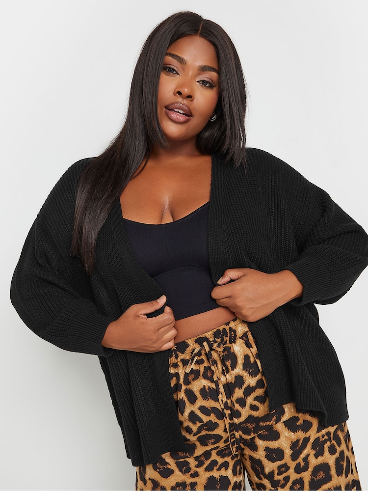 Yours Curve Black Short Balloon Sleeve Cardigan - Image 2 of 6