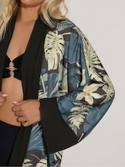 Yours Curve Black Leaf Print Woven Cardigan - Image 4 of 5