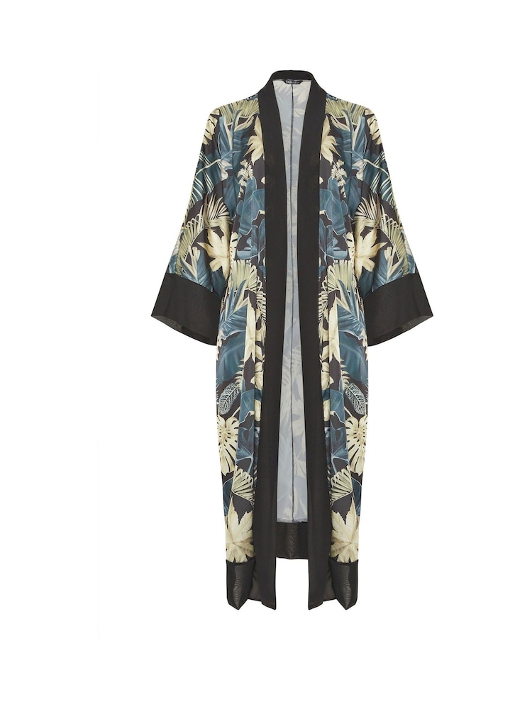Yours Curve Black Leaf Print Woven Cardigan - Image 5 of 5