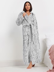 PixieGirl Petite Grey Zebra Clipped Hooded Maxi Robe - Image 1 of 5