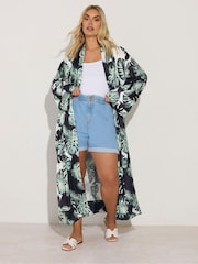 Yours Curve Black Leaf Print Woven Cardigan - Image 2 of 5