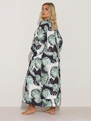 Yours Curve Black Leaf Print Woven Cardigan - Image 3 of 5