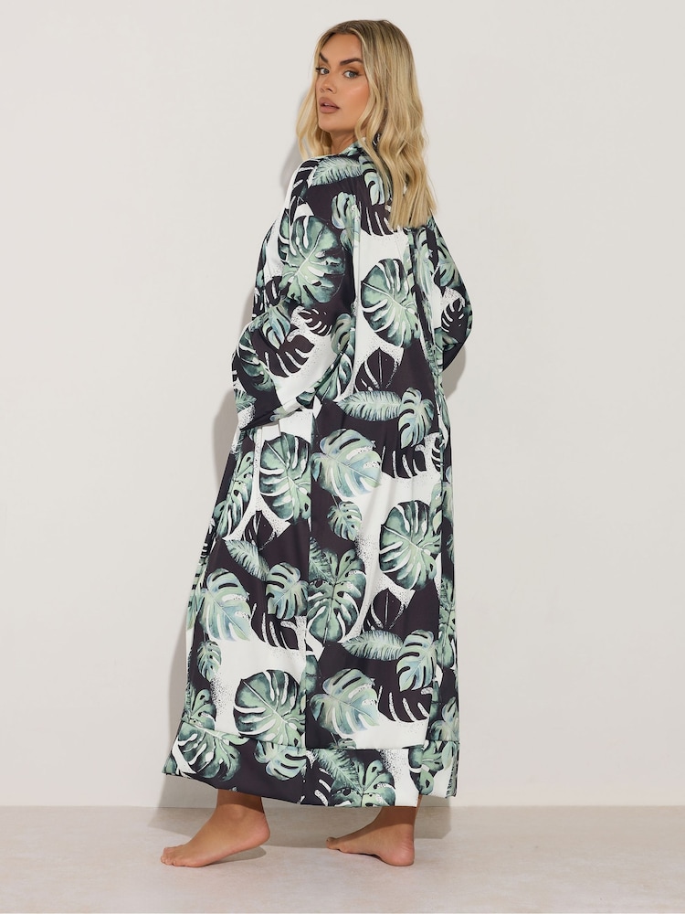 Yours Curve Black Leaf Print Woven Cardigan - Image 2 of 3 Yours Curve Black Leaf Print Woven Cardigan - Image 2 of 3