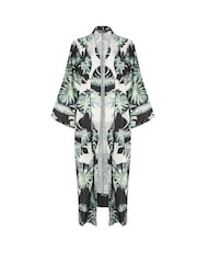 Yours Curve Black Leaf Print Woven Cardigan - Image 5 of 5