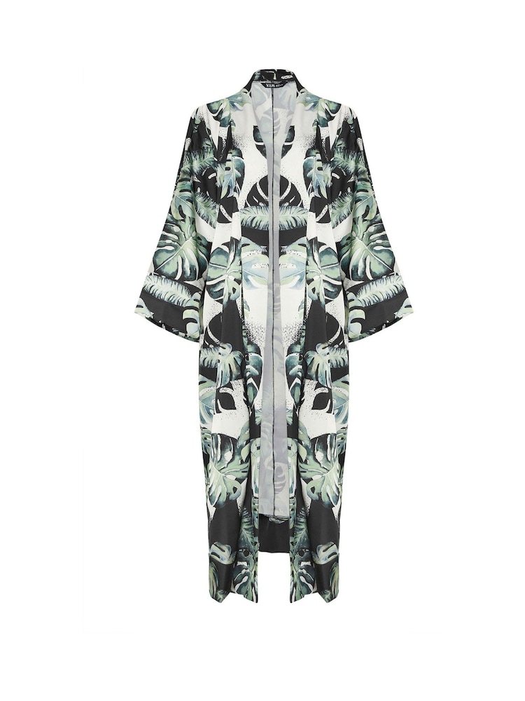 Yours Curve Black Leaf Print Woven Cardigan - Image 5 of 5
