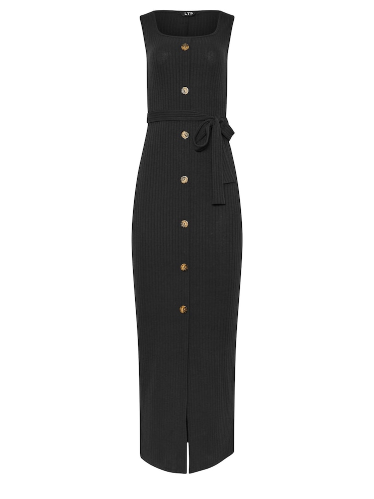 Long Tall Sally Black Sleeveless Ribbed Button Thru Dress - Image 5 of 5